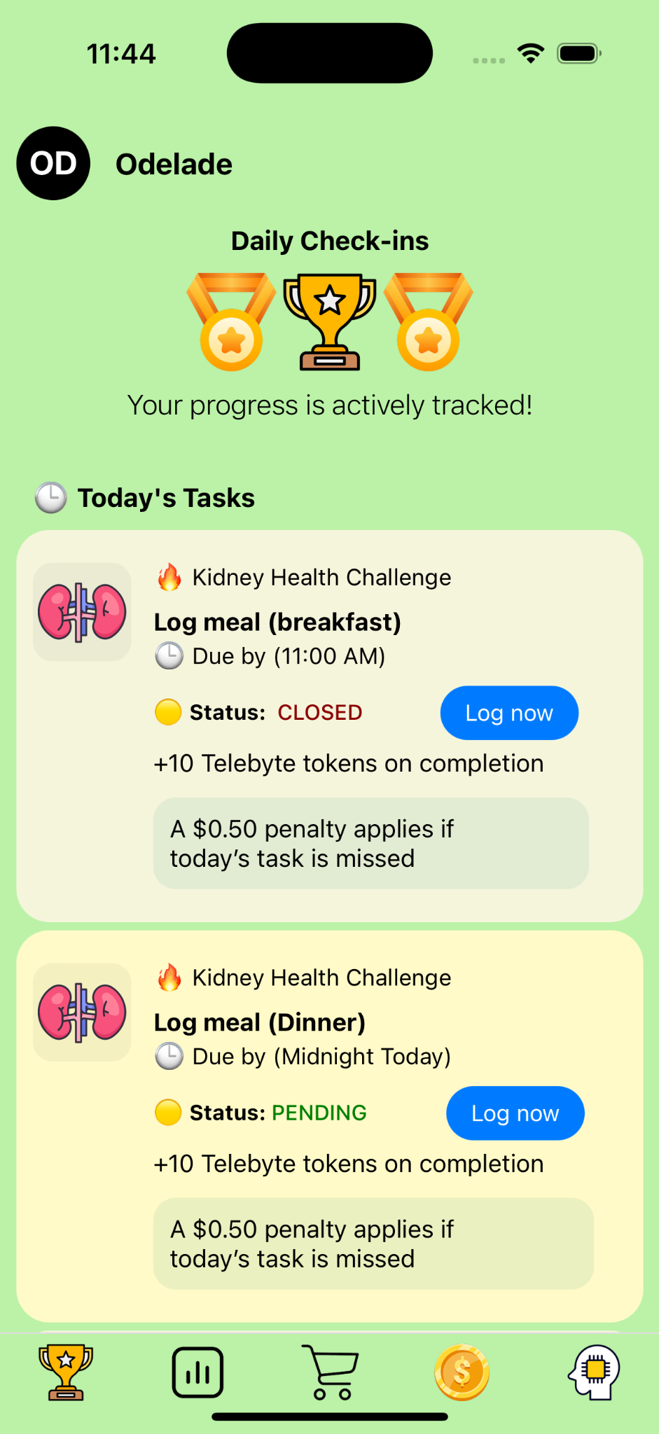 Daily Check-ins screen
